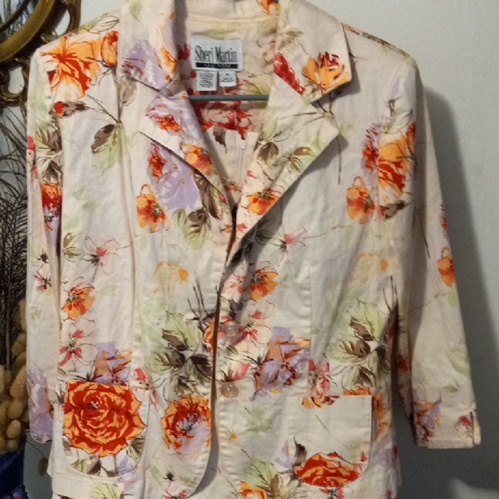 Sheri Martin Cream Floral Two-Piece with Orange Rose Accents - Picture 4 of 8